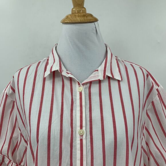 Gap Shirt Womens M Medium White Red Striped Short Sleeve Button Front Cotton - Picture 3 of 14